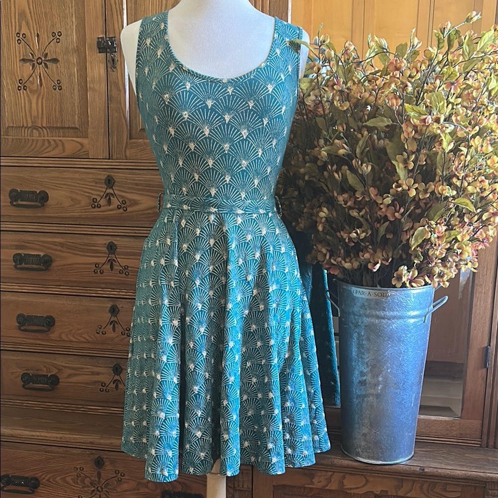 Effie's Heart Teal and Cream Knee Length Dress